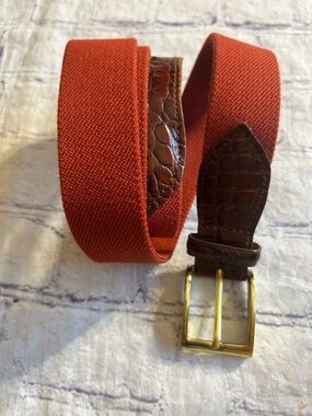 BEN SILVER VINTAGE HANDMADE IN USA RUST COLOR STRETCH WITH CROC SOLID BRASS BELT